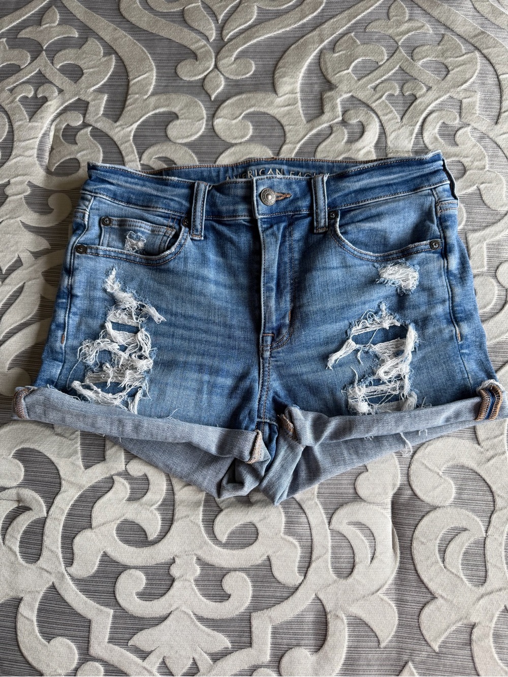 American Eagle Outfitters Distressed Medium Blue Denim Cutoff Shorts